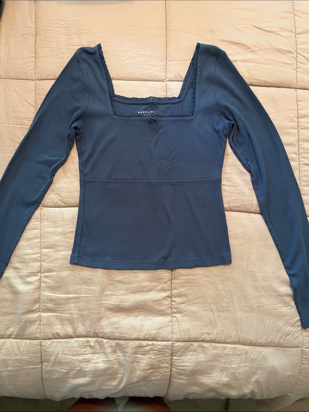 American Eagle Outfitters Navy Square-Neck Long Sleeve Top